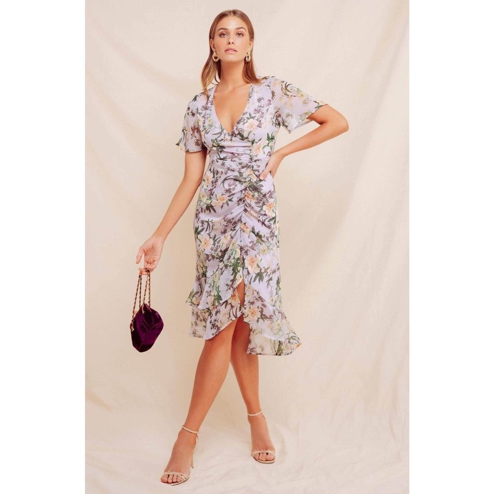 NEW ASTR The Label Lilac Floral Midi Dress Medium